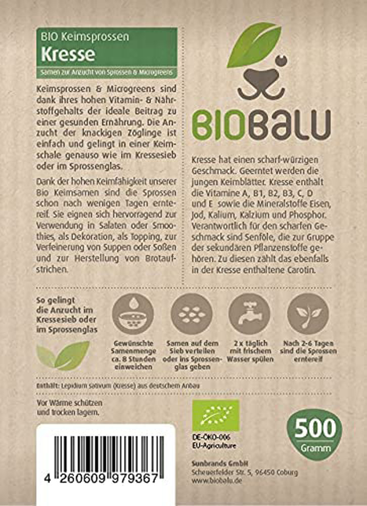 Biobalu Bio Kresse Keimsprossen Samen 500g