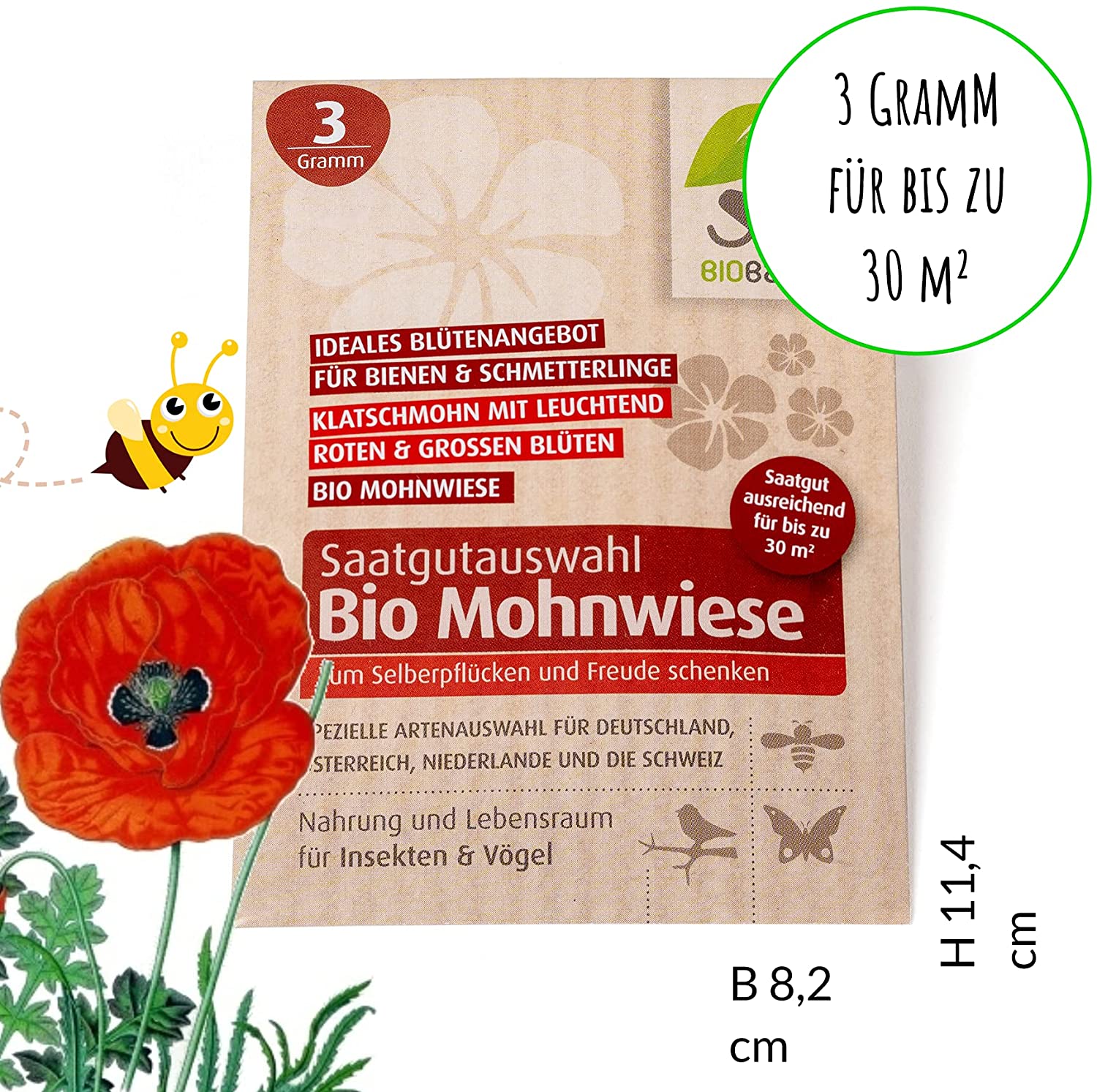 Biobalu Mohnwiese 3g, Klatschmohn Samen für 30 qm