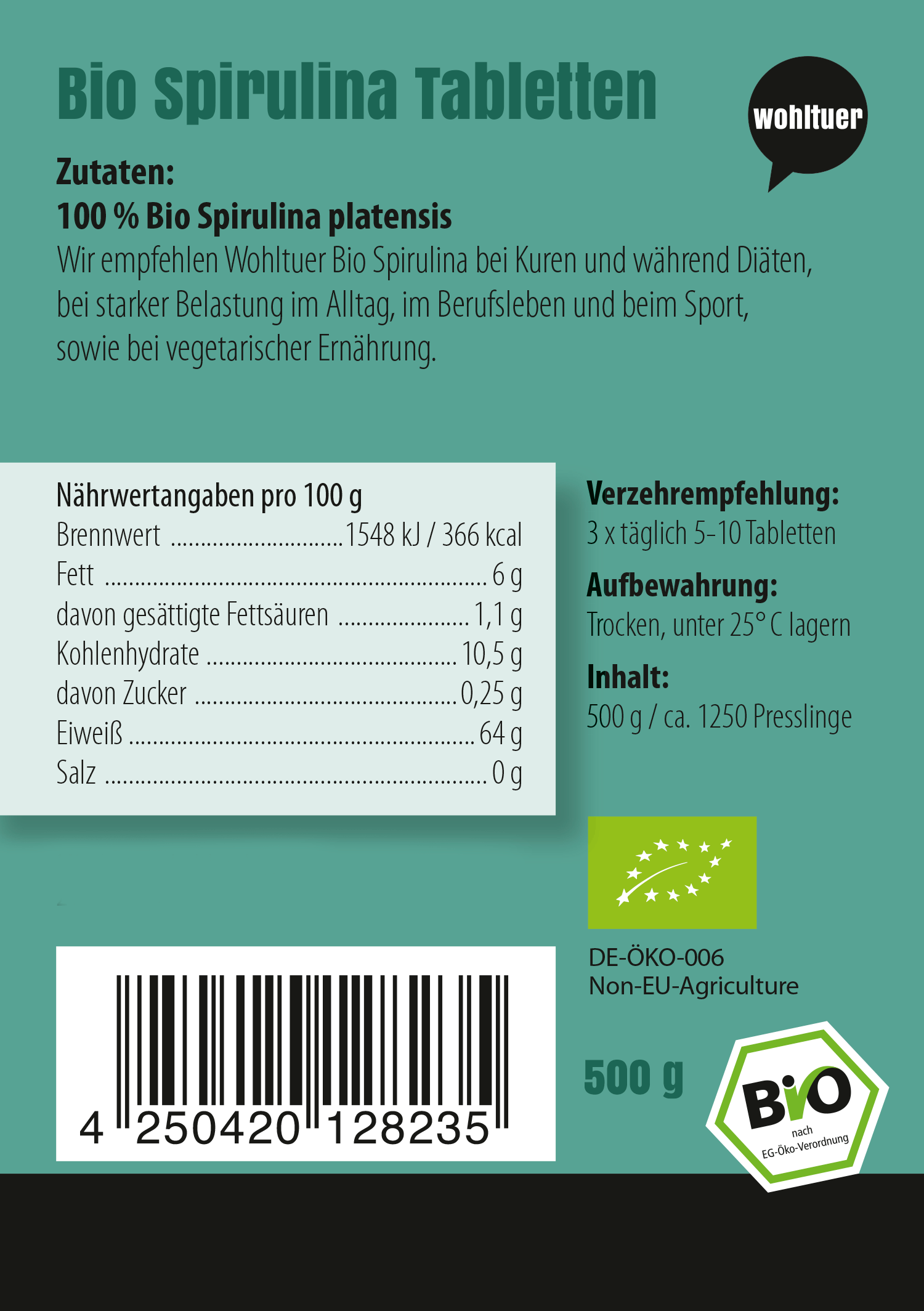 Bio Spirulina Tabletten 500g