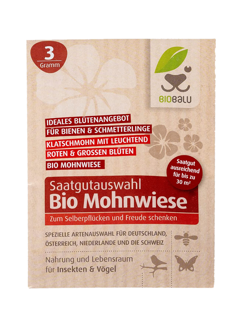 Biobalu Mohnwiese 3g, Klatschmohn Samen für 30 qm